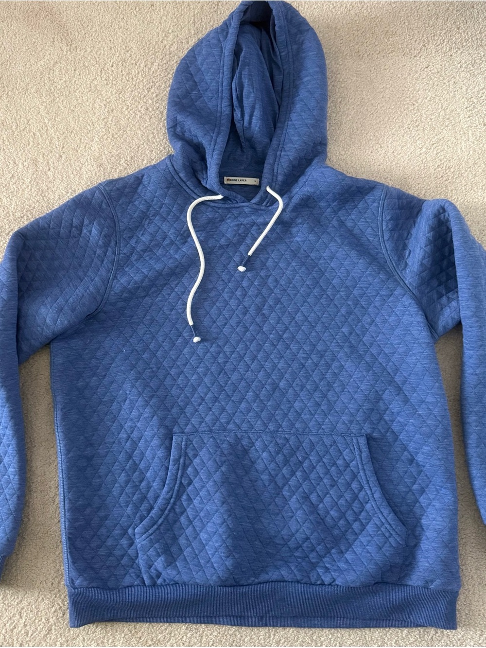 Marine Layer Blue Quilted Pullover Hoodie Size Large Measurements in Pictures